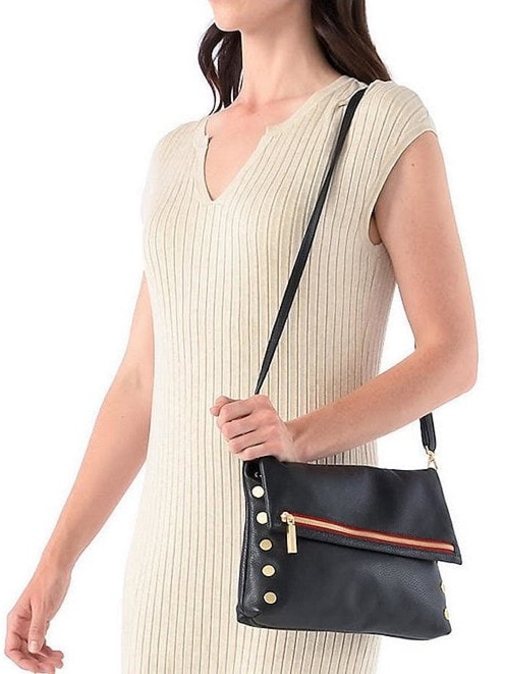 Hammitt VIP Large Crossbody Bag In Black Leather With Brushed Gold Hardware - Picture 12 of 12